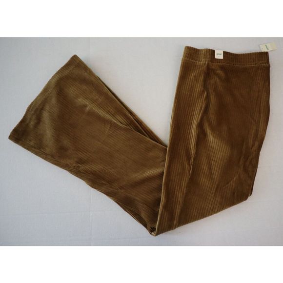 Aerie Women’s Sz Large Gold High Rise Ribbed Taille Haute Bell Bottom Pants - Picture 13 of 14